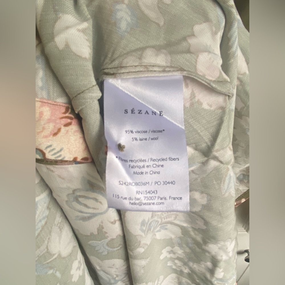 New Sezane Caprice Mini Dress - Rama Kaki Floral French Elegant Casual FR34/US2 - Picture 7 of 8